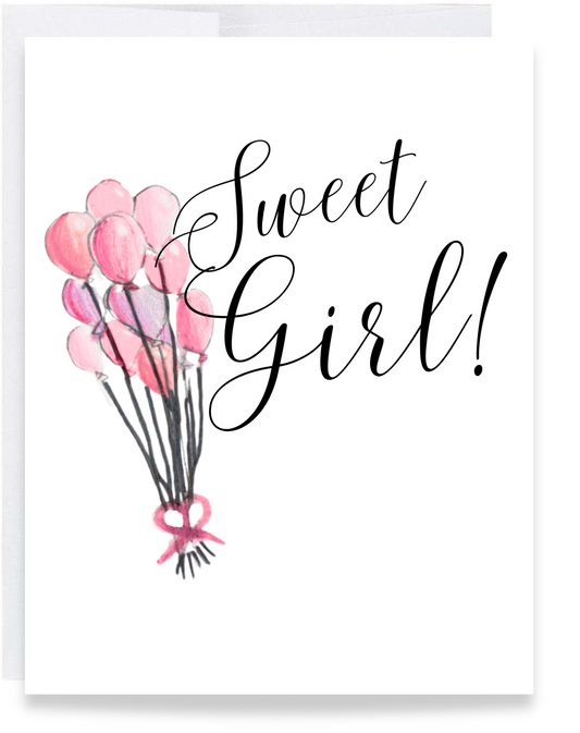 Girl Balloon Baby Shower Card